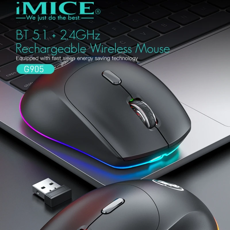 

Imice Bluetooth wireless mouse silent dual-mode 2.4G rechargeable RGB/DPI switchable office mouse suitable for Xiaomi for Apple