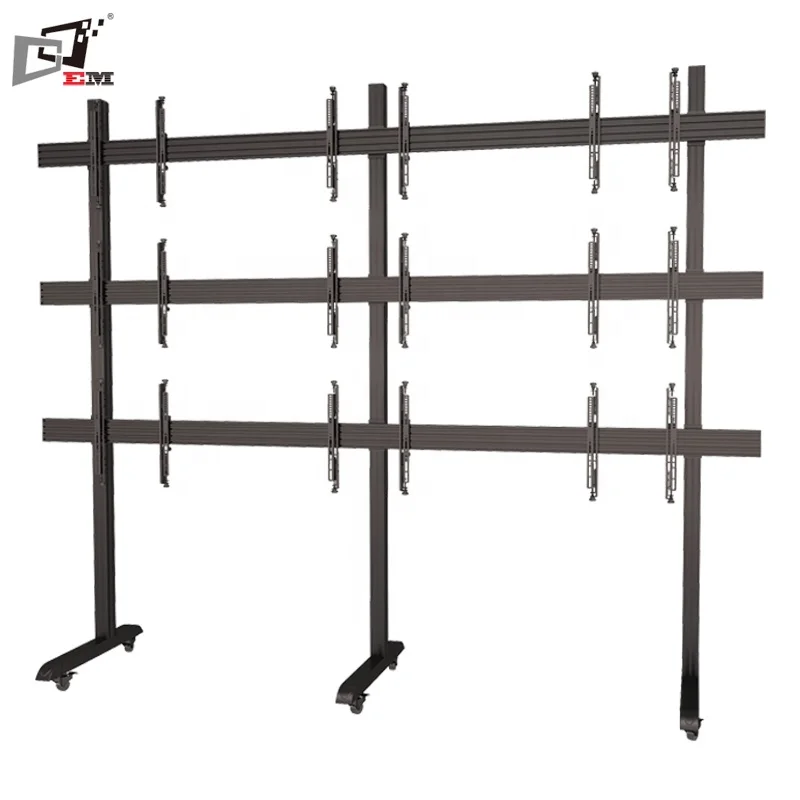 32 To 65 Inch Video Wall Mobile Stand 3 X 3 TV Mount for Meeting Room Professional Multi Screen Rolling Display Support Pro