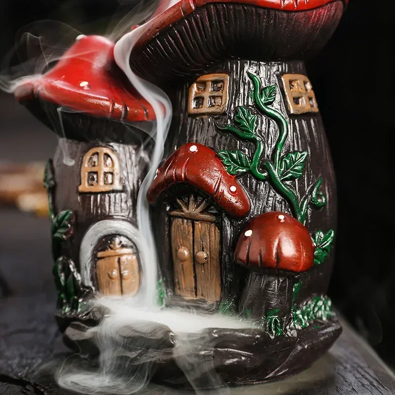 1pc, Resin Mushroom House Backflow Incense Burner Halloween Christmas Creative Gift Decoration (Without Incense) view 3