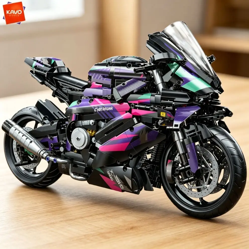 

KAVOWORLD 2062PCS High-Tech Cyberpunk Motorcycle Building Blocks 1:5 Racing Bike Model Set Ideal Gifts for Motorcycle Lovers