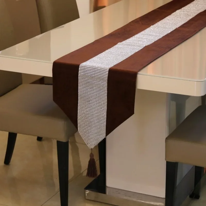 Light Luxury Velvet Table Runner Dining Table Decor Cover Bed Runner Shoes Cabinet Cover Gray Beige Decorative Coffee Table Mat