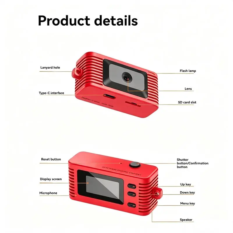 B04B-Portable Camcorder Keychain Digital Camera 1920X1080 30Fps HD Retro Video Recorder TFT LED Screen For Kids Gift A