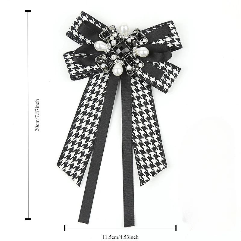 Korean Trendy Houndstooth Ribbon Flower Bow Brooch for Women's Bow Tie Pearl Collar College Bows Coat Wedding Accessories image 6