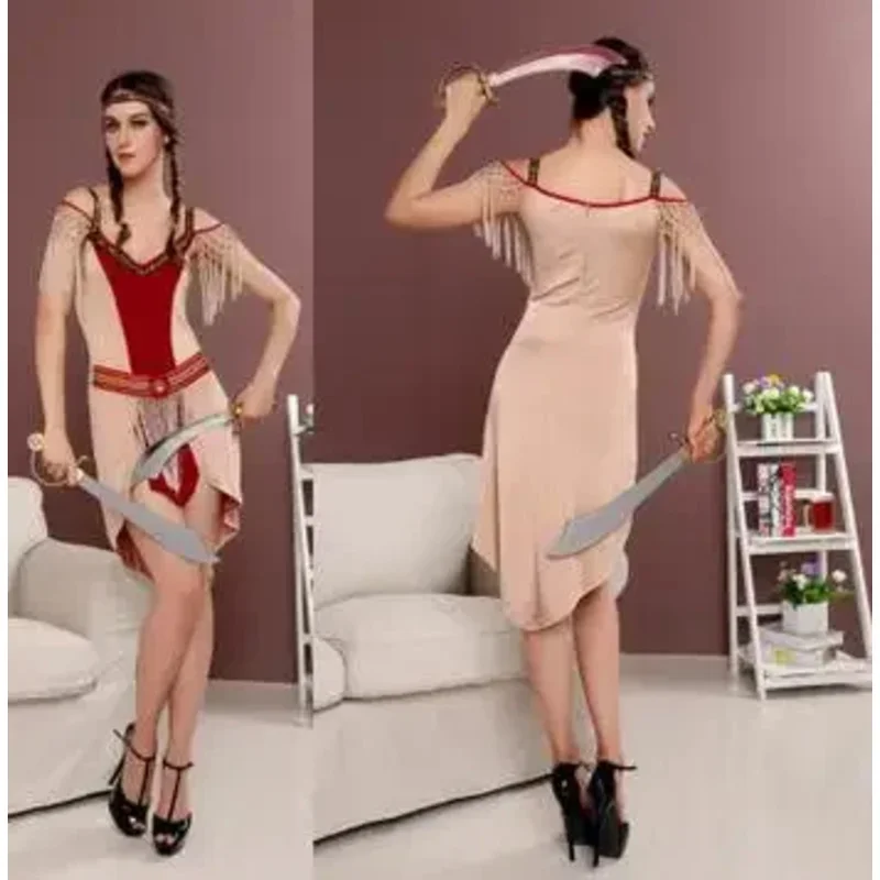 متفوقة الجودة هنتر المرأة بوكاهونتاس الكبار فستان بتصميم حالم هالوين تأثيري السكان الأصليين رئيس زي MN3