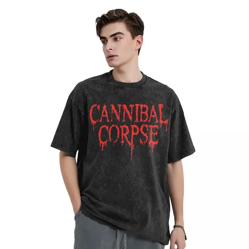 Washed T Shirts Cannibal-Corpse-Symbol Hip Hop Novelty T-Shirt Streetwear 100% Cotton Graphic Printed Tops Tee Shirt Men Women