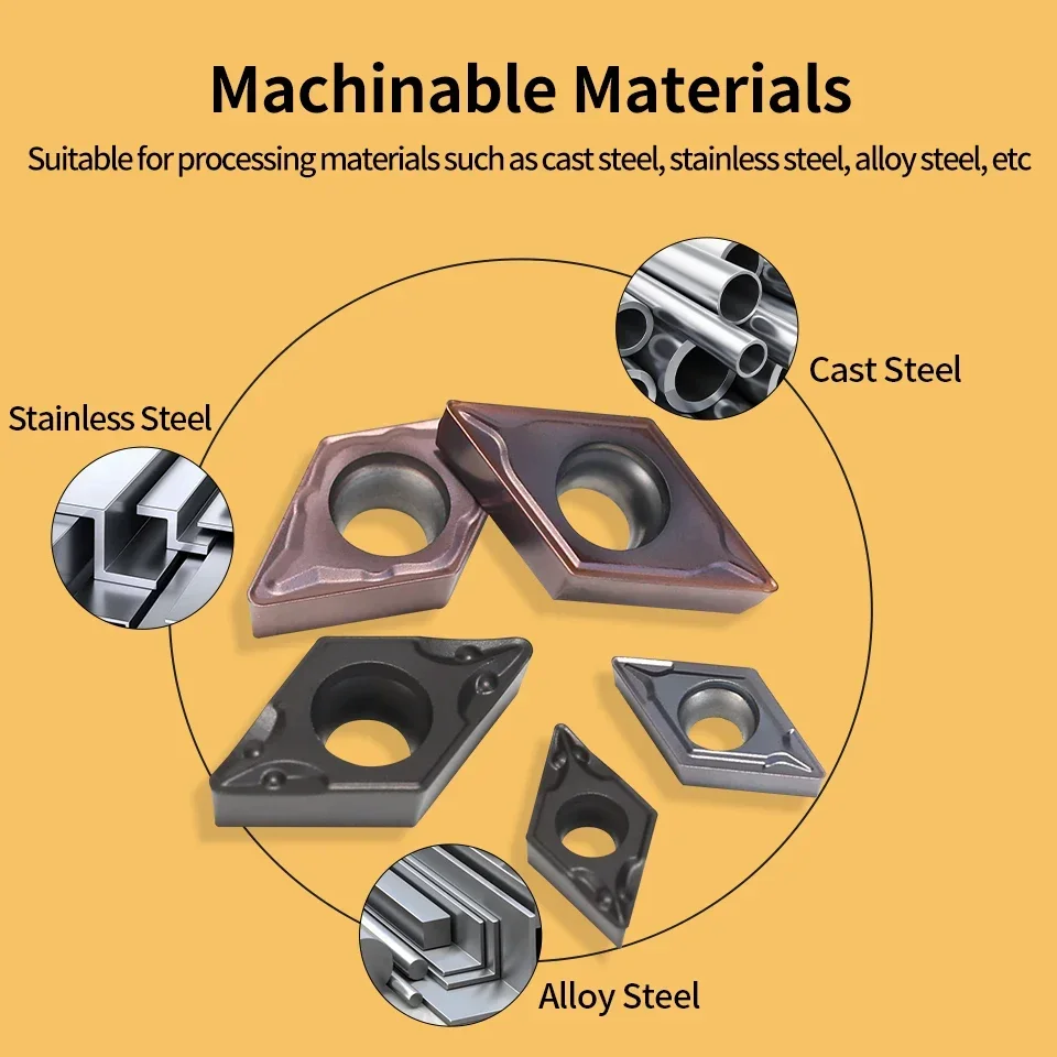 ExactBit DCMT070204 DCMT11T304 Insert masukan putar DCMT karbida sisipan CNC pisau bubut untuk baja nirkarat pemotong bubut