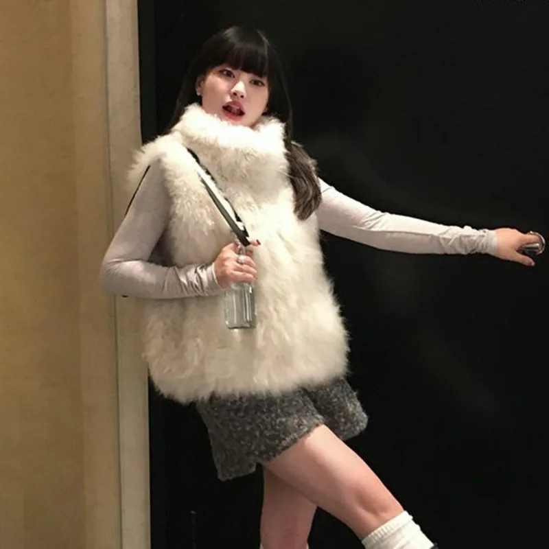 Moda nuova giacca in pelliccia di volpe sintetica da donna coreana slim colletto rialzato gilet in peluche cappotto autunno inverno vestiti da donna di lusso
