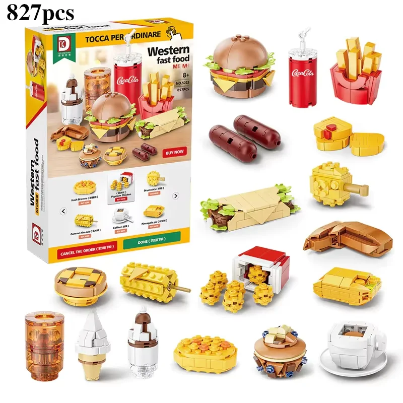 

827 шт. детский кухонный набор, имитация гамбургера, пиццы, картофеля фри, ролевые игры, еда, кулинария, резка, игра Монтессори, интерактивные игрушки