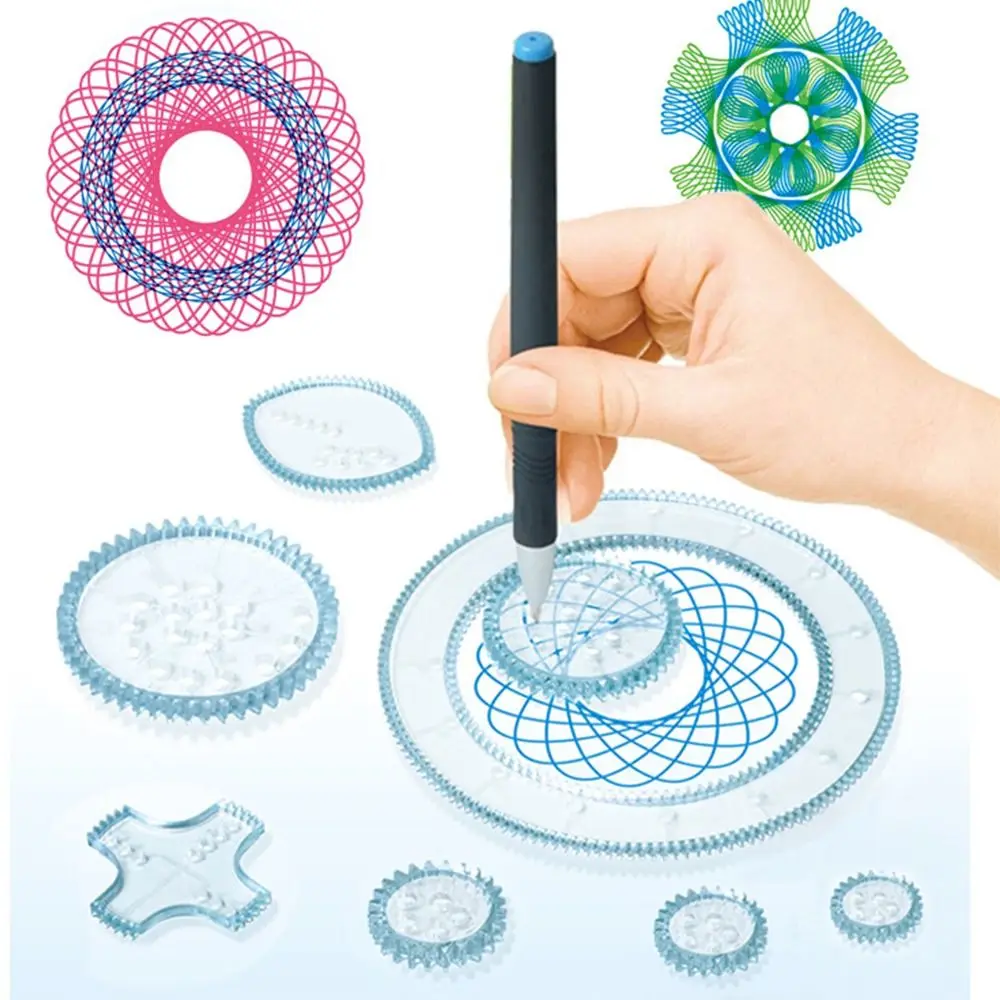 27PCS Plastic Spirograph Professional Interlocking Gears Wheels 27PCS Drawing Toys Set Special Shaped Geometric Ruler Kids