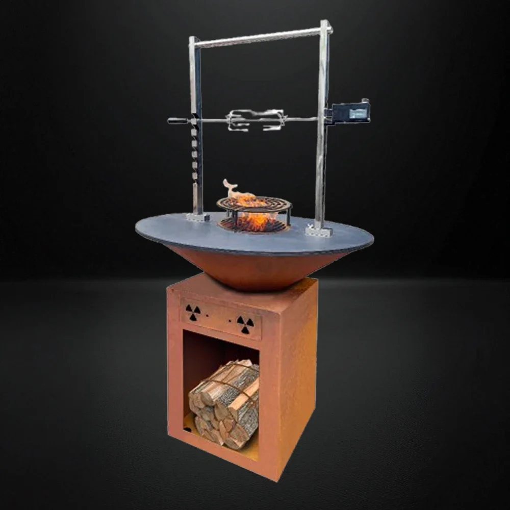 Custom Corten Steel Outdoor Kitchen Accessory Powder Coated Fire Pit BBQ Grill for 3-5 People Zero Smoker Charcoal Fuel