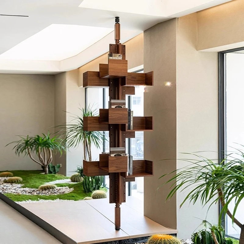 

North American Walnut Bookshelf Rotary Adjustable Shelf Showroom Corner Solid Wood