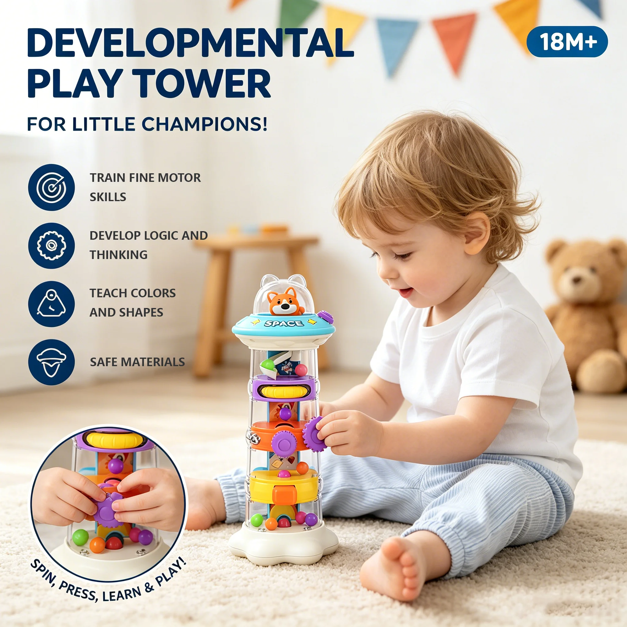Baby Nursery Table - Montessori Ball Drop Tower Toy,Fingertip Fine