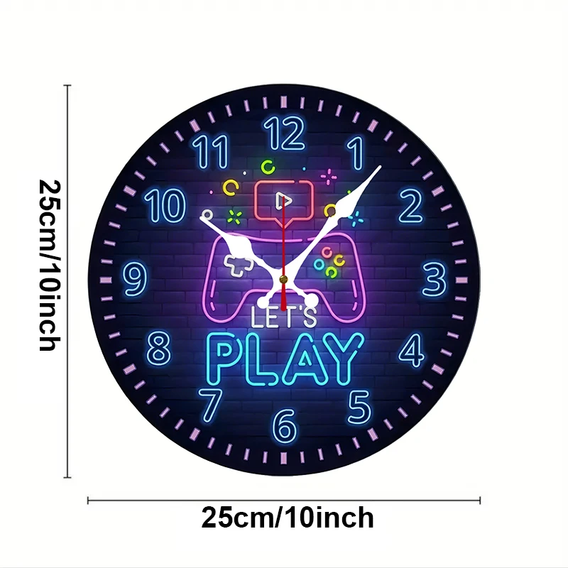 Gaming Console Wooden Round Silent Hanging Wall Clock, Suitable For Living Room, Office, Study Room, Bedroom, Home Decoration