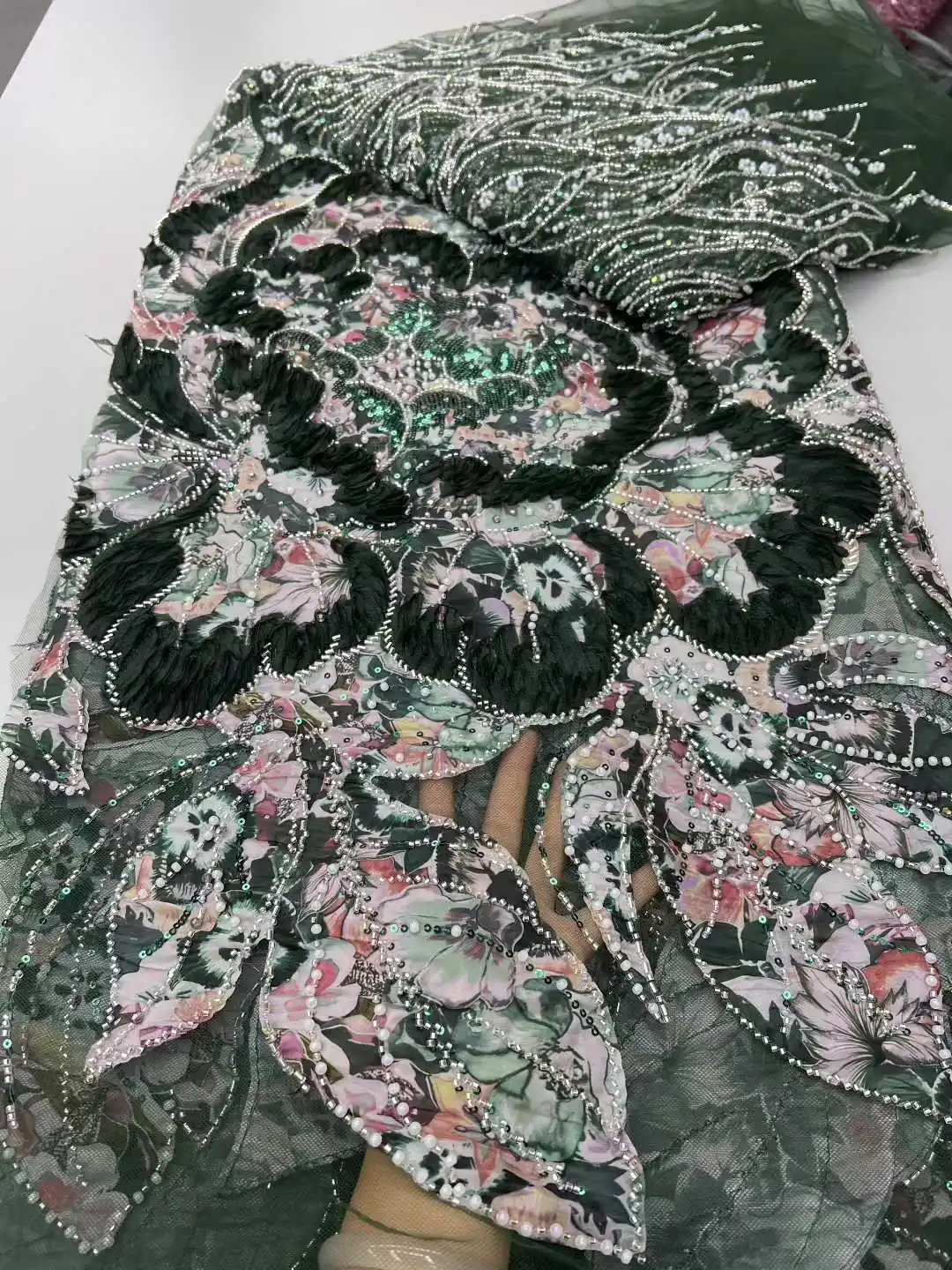 2025 African Net Lace With Sequins African Lace Fabric High Quality Chiffon Nigeria French Beaded Lace Fabric For Wedding Sewing