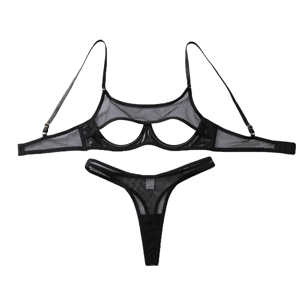 

Элитный комплект женского белья: черный, с вырезами, сетчатый, с эффектом пуш-ап, сексуальный, с косточками