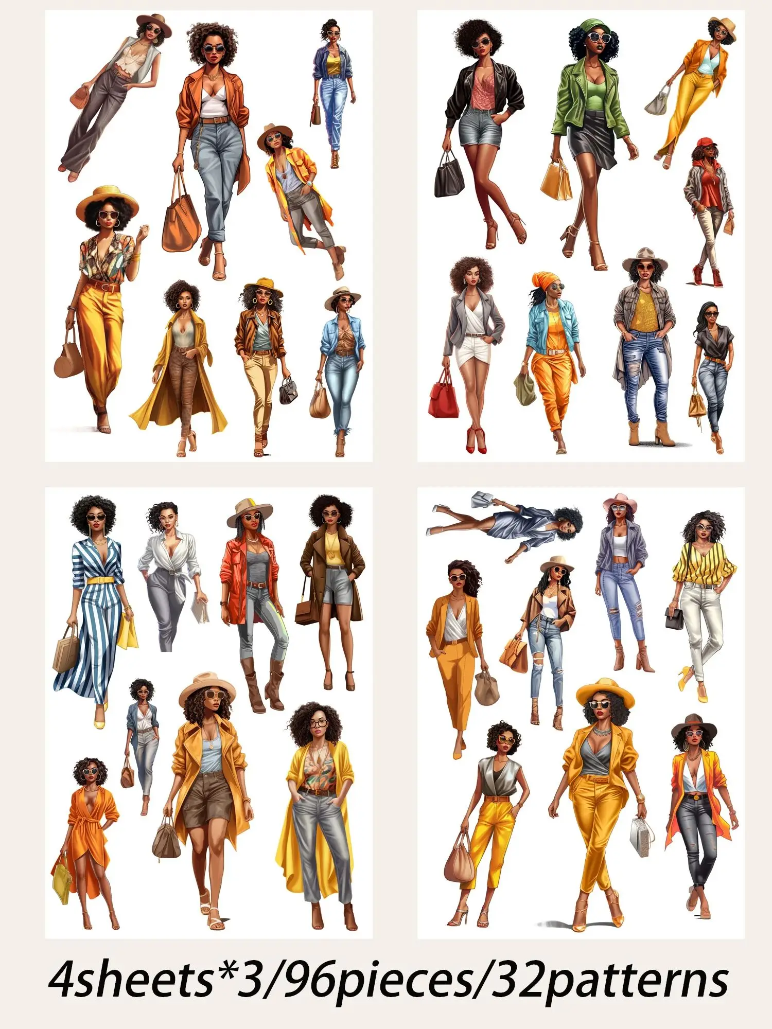 JAIIMAN 96 Stück Fashion Girl CLipart Selbstklebende Aufkleber, für Tagebuchzubehör, Scrapbooking-Zubehör, DIY-Handwerk, Clip-Art – Detail 7