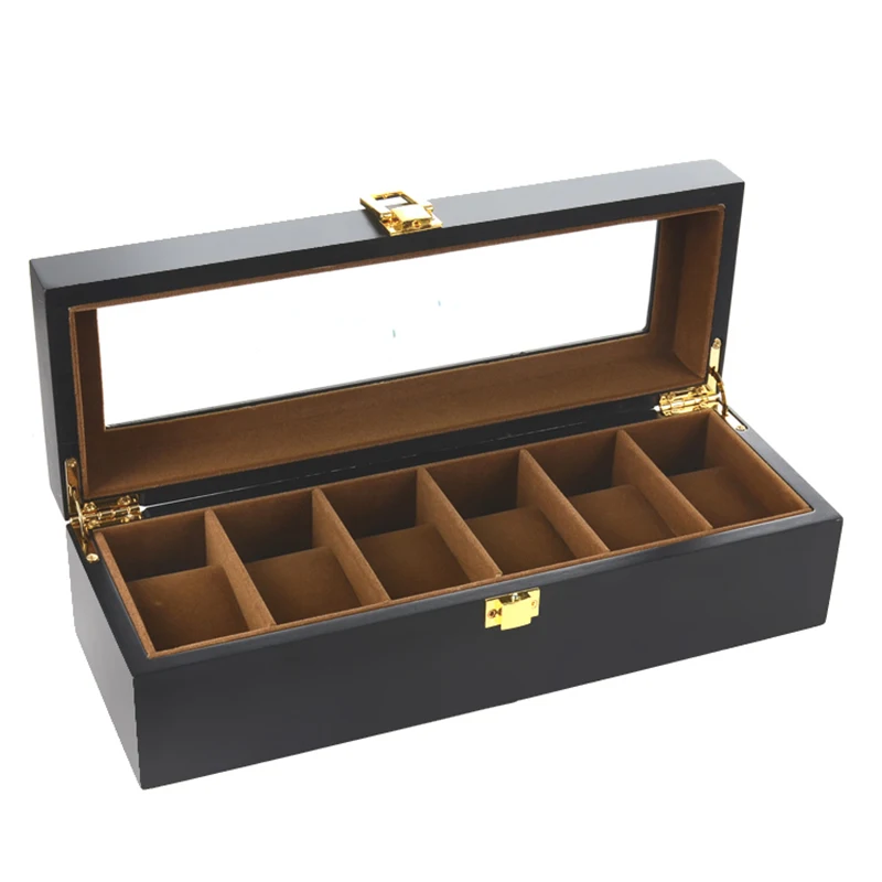 Luxury 6,10,12 Slots Wooden Watch Box for Men Watch Case Real Glass Top Smooth Faux Leather Interior Watch Organizer