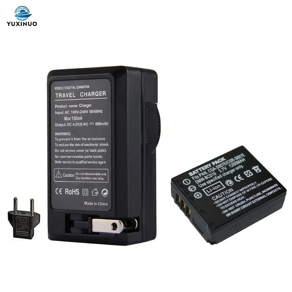 

3.7V 1200mAh CGA-S007E CGR S007 DMW-BCD10 Camera Battery +AC Charger for Panasonic Lumix DMC TZ1 TZ2 TZ3 TZ4 TZ1BK TZ1BS TZ3EB-K