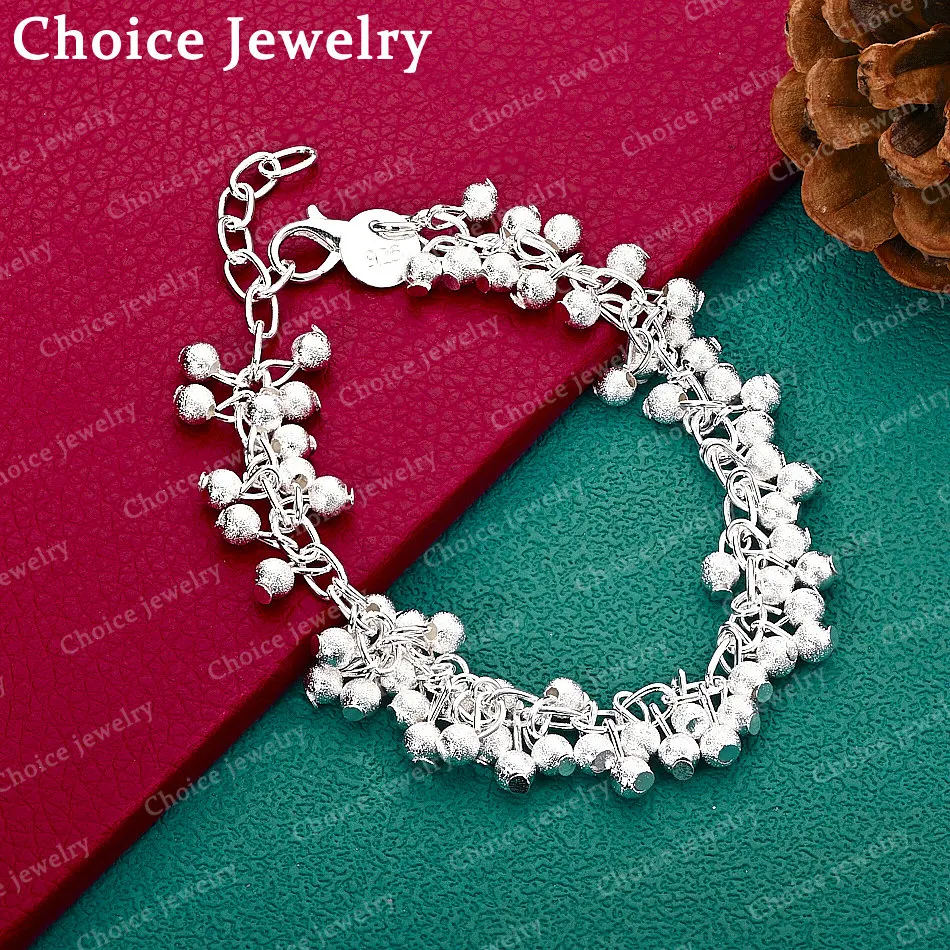 925 Sterling Silber mattierte Traubenperlen-Kettenarmband für Damen, Modeschmuck, Charm, Anmut, Geburtstagsgeschenke, Hochzeit