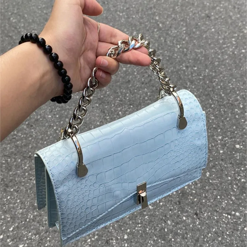 

Горячая девушка синяя сумка на цепочке женская сумка из искусственного крокодилового узора квадратная большая вместительная сумка на плечо женская элитная сумка через плечо Y2k