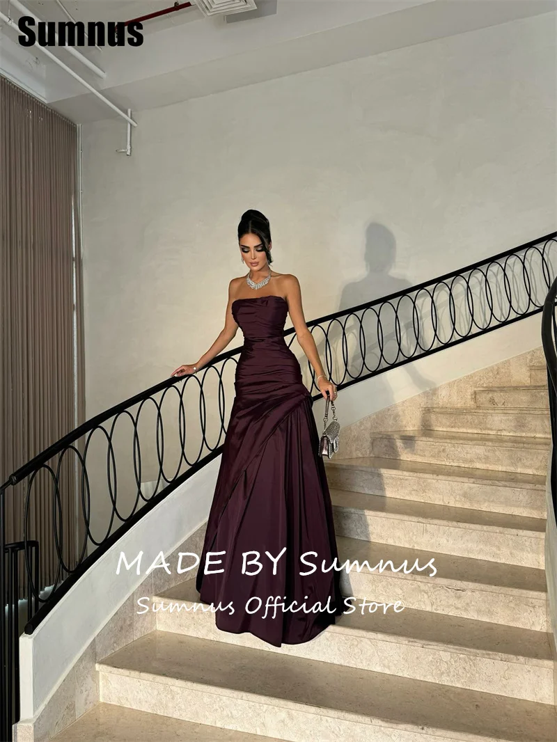 Elegancka suknia balowa Sumnus w kształcie litery A, bez ramiączek, bez rękawów, z plisami, długa do podłogi, sukienki na przyjęcia, suknie wieczorowe, możliwość personalizacji.