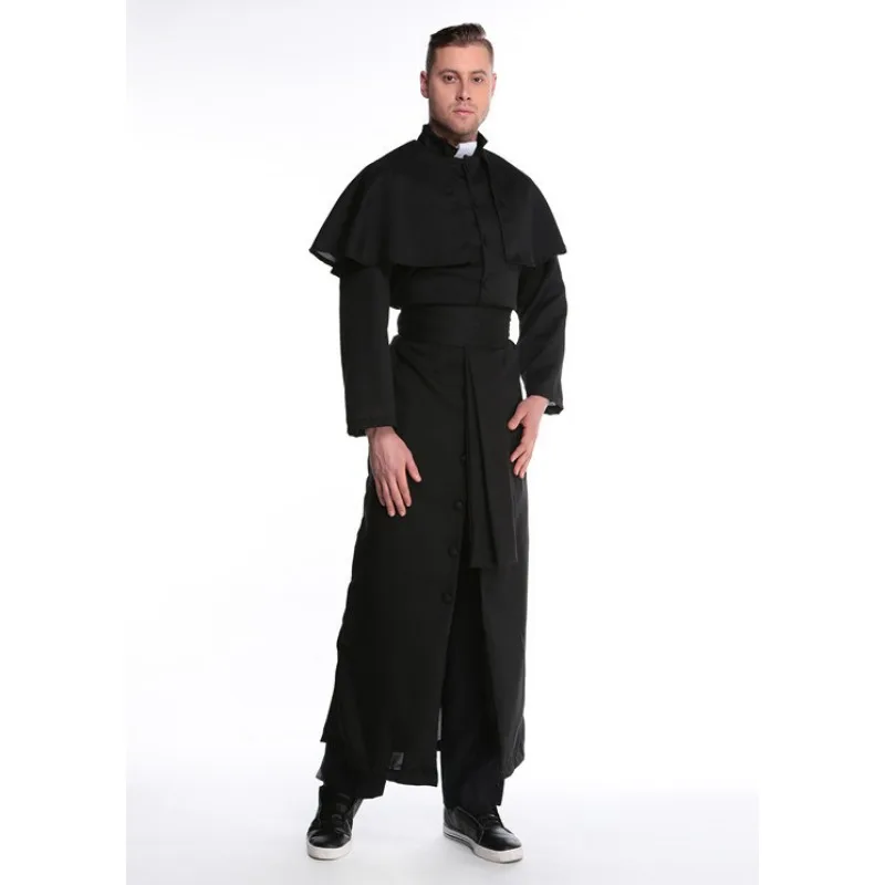 Deluxe Adult Black Priest Costume for Female Cosplay - Halloween Religious Role Play