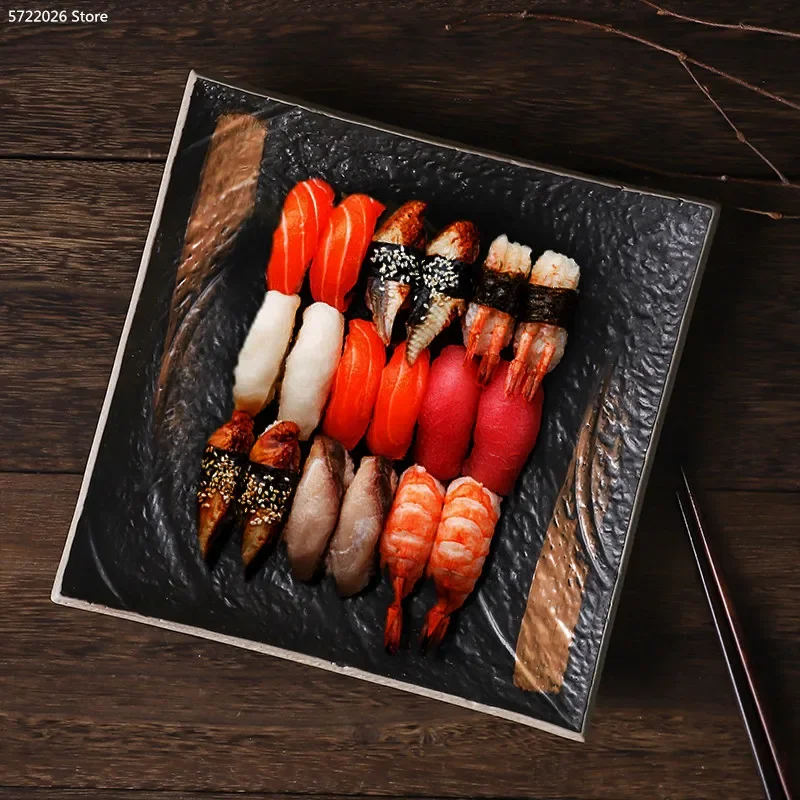 Household Kitchenware Ceramic Plate Creative Personality Japanese Retro Tableware Dinner Plate Household Steak Plate Fruit Plate