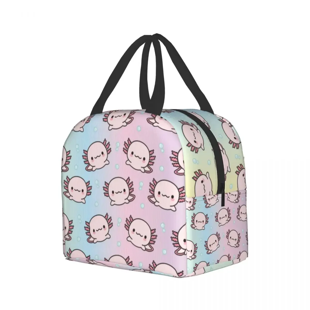 Cute Axolotl Insulated Lunch Bag for School Office Cartoon Salamander Animal Portable Thermal Cooler Bento Box Women Kids