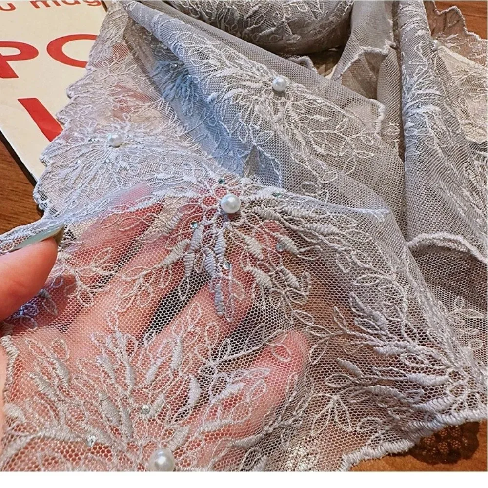 

Versatile Retro Lace Scarf Elegant 130×30cm Headscarf Embroidered Flower Literary Style Shawl for Women