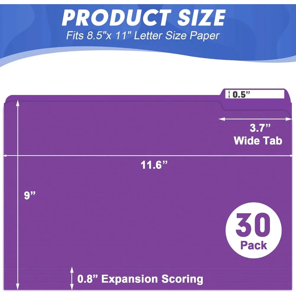 30 Pack 1/3 Cut Tab File Folders, Letter Size, Purple, Organize Documents Efficiently view 2