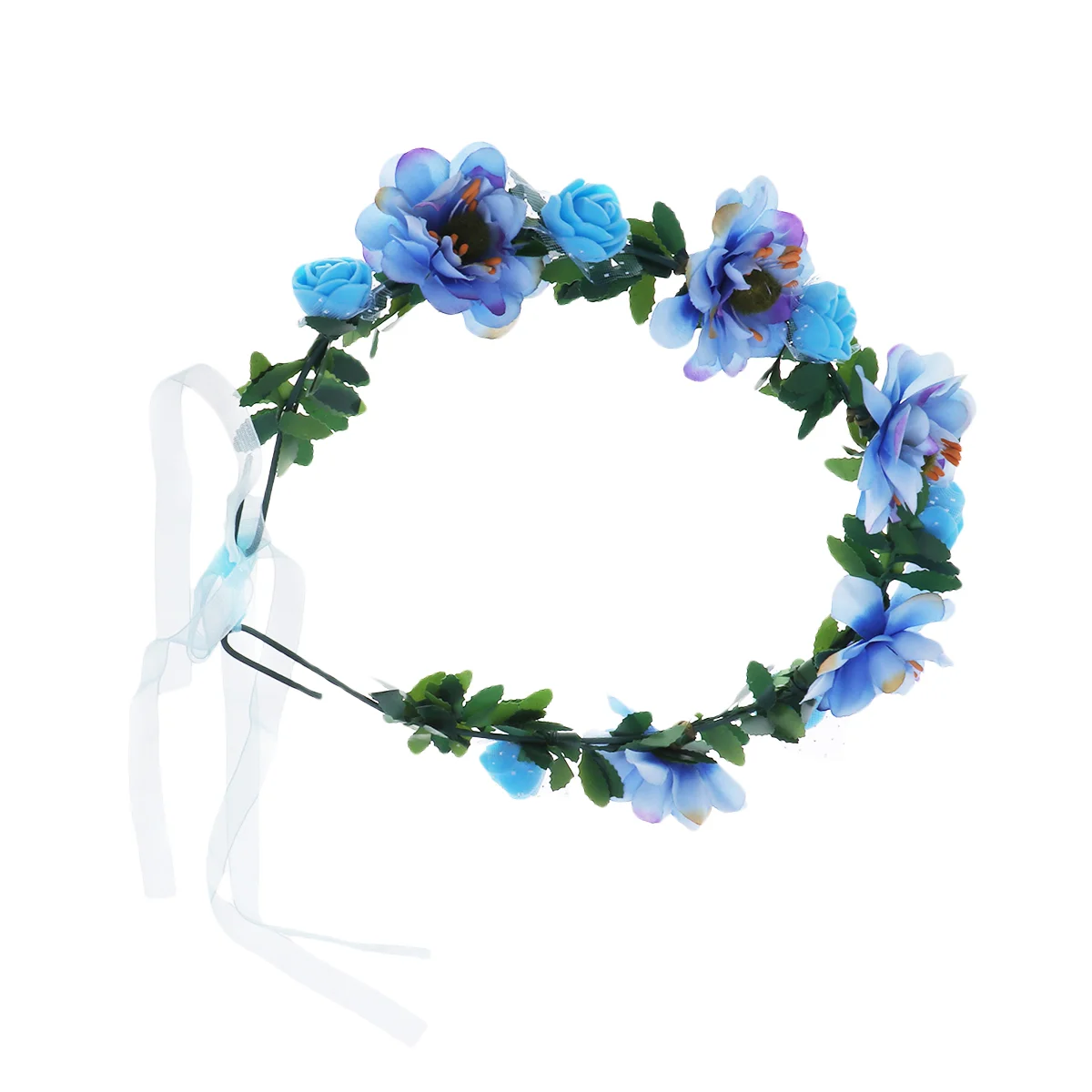 Flower Garland Bohemia Floral Headband Simulation Crown Wreath Beach Headpiece Forehead Hair Sky-blue Seaside