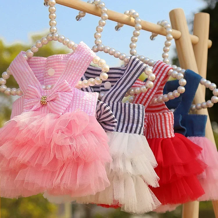 

Spring/summer New Dog Clothes Cat Clothes Pet Supplies Striped Halter Mesh Dress Puppy Clothes