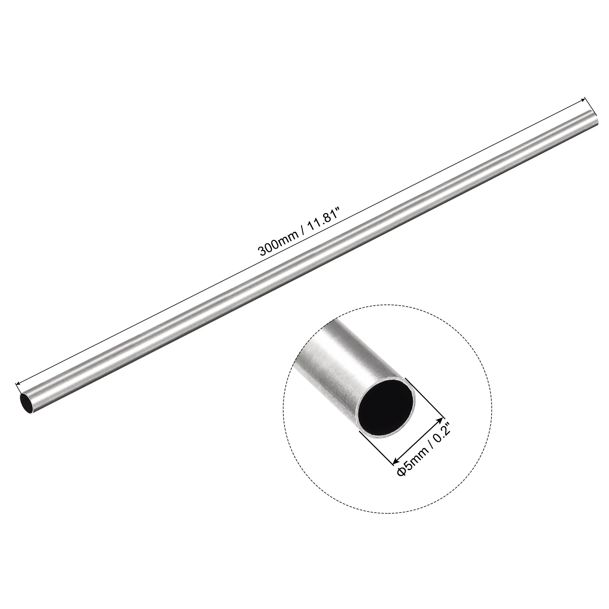 Uxcell 2Pcs 304 Stainless Steel Round Tube 5mm OD 0.2mm Wall Thickness 300mm Length трубка