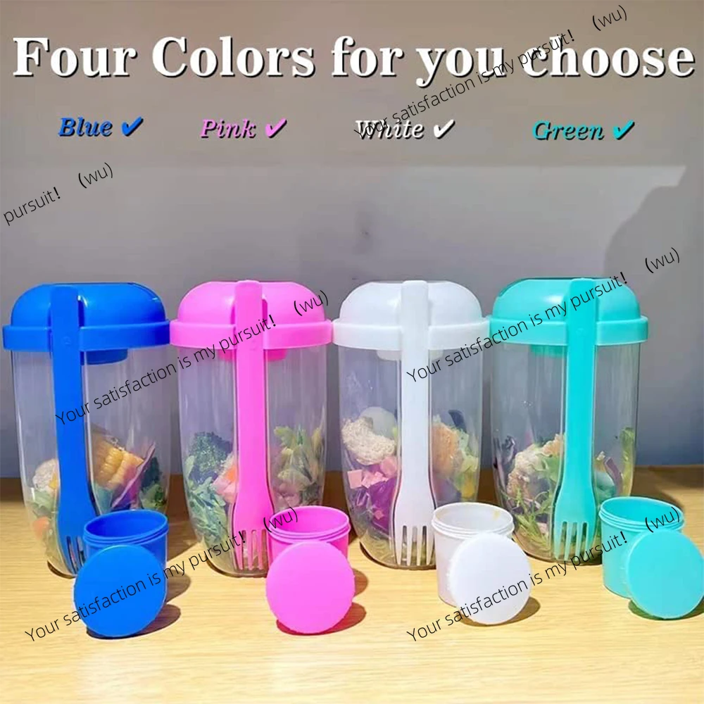 Portable Salad Cup with Fork Fresh Salad Container Bottle Vegetable Fruit Breakfast Lunch Carry To Go for Work Travel Picnic