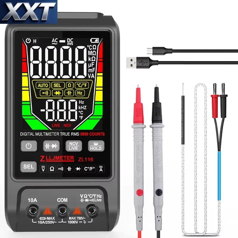 XXT Digital Anti-Burn Live Wire AC/DC Voltage Tester with Intelligent LCD Display Multimeter USB Rechargeable 600V