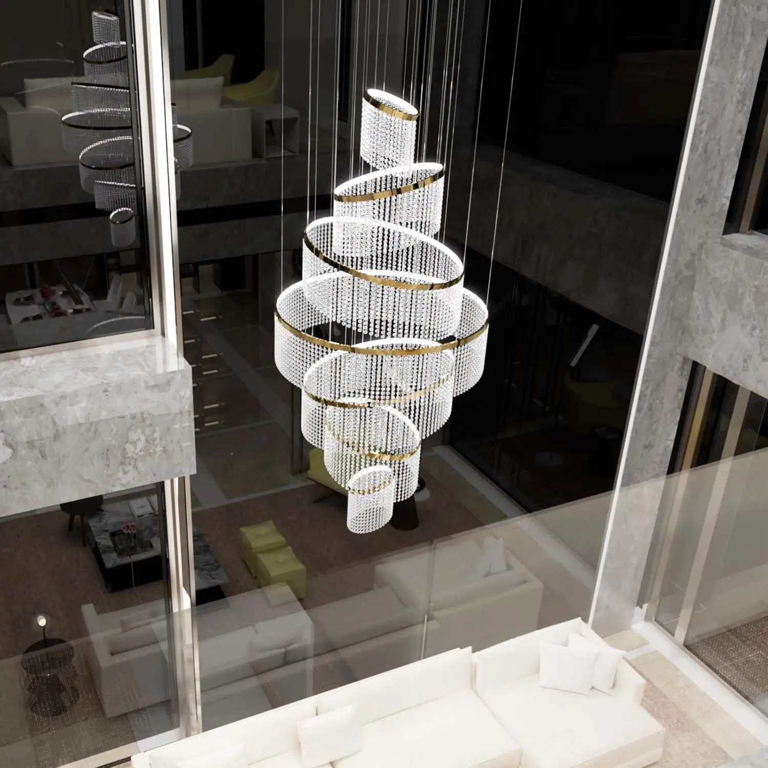 Large Crystal Chandelier Ring For High Ceiling Modern K9 Crystal Raindrop Chandelier Round Staircase Foyer Villa Led Dimmable
