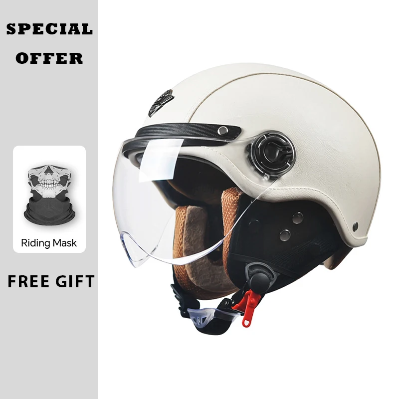 

AD Retro Motorcycle Helmets with Harley Visor Leather Half Helmet for Electric Motorbike Vintage Protected Motor Safety Cap Unis