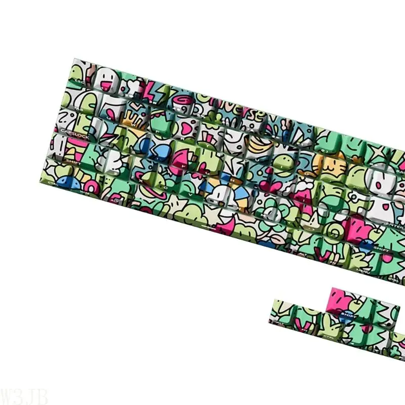 W3JB 74/140 Tasten, Graffiti-künstlerisches Design, PBT-Originalprofil, Seitendruck, transparente Tastenkappen für Tastaturen – Detail 8