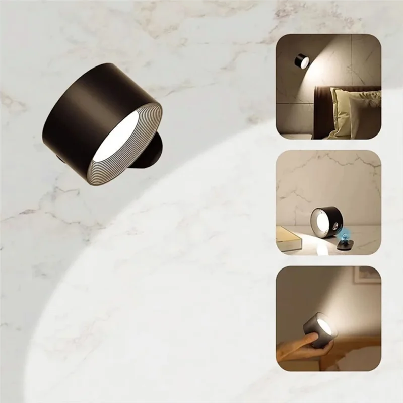

AAAC-360 Degree Rotating Wall Lamp LED Bedside Reading Book Lamp Rechargeable Portable Touch Adjustable Night Light