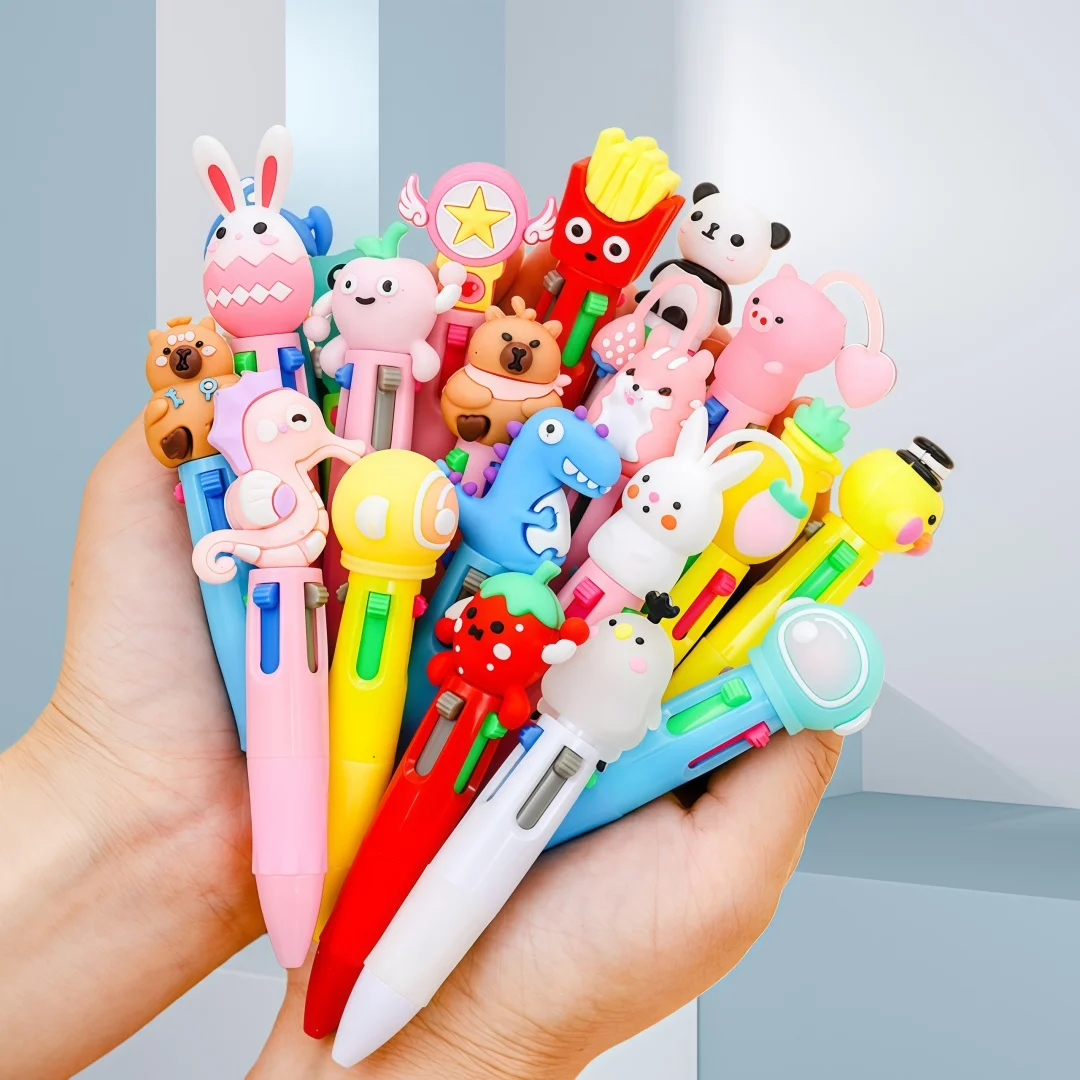 5-30Pcs Cute Pet Cartoon Four-Color Ballpoint Pen Mini Prize Pen Animal Pattern Assorted Colors for Students And Office Use