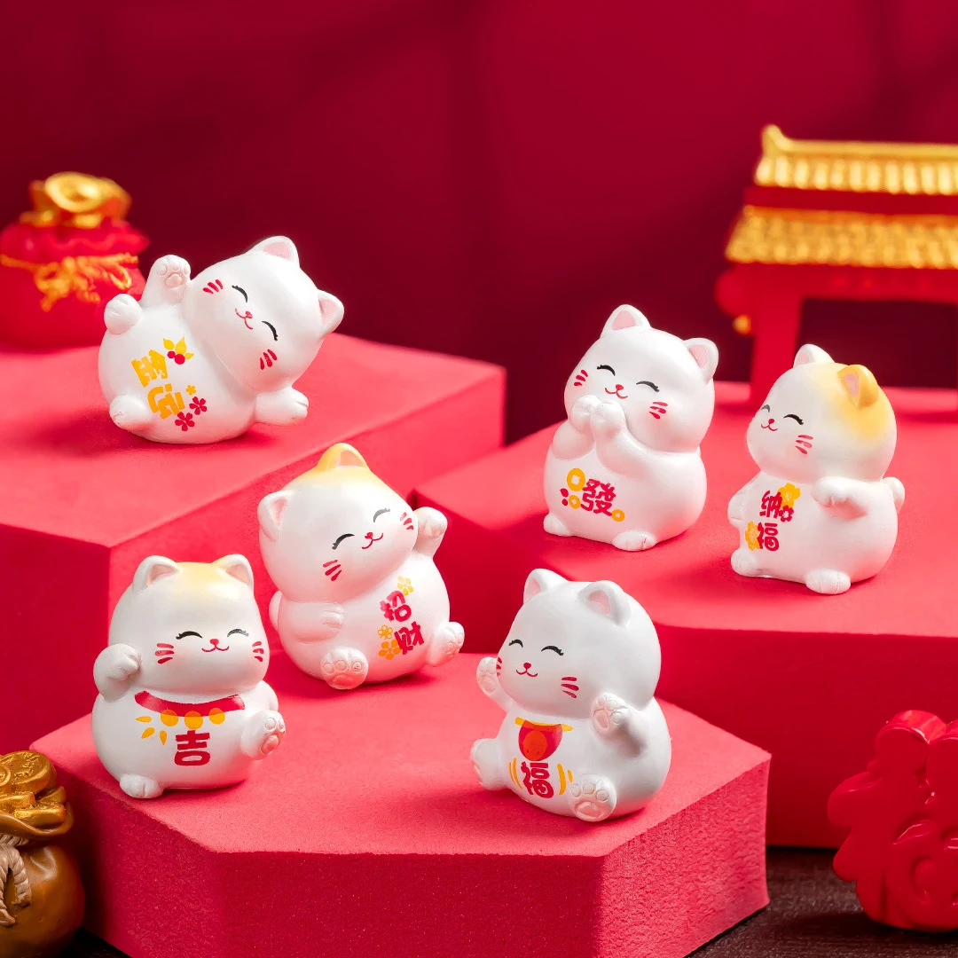 6/15/24pcs Cute Cartoon Lucky Cats Miniatures Resin Micro Landscape Ornaments for Home Room Desktop Decorations Accessories Gift