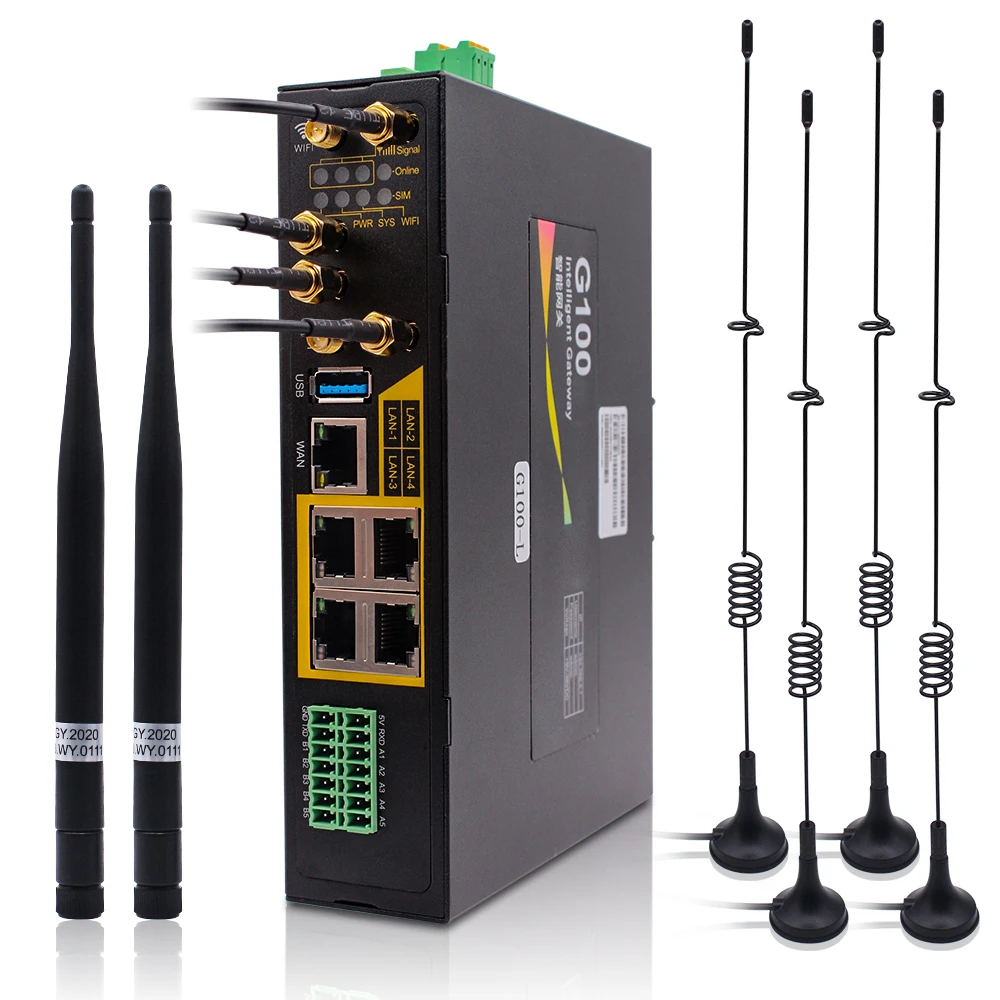 G100 4G/5G IoT I/O Wireless Intelligent Industrial Gateway 5*RS485 1*RS232 Smart Grid Industrial Router With SIM Card Slot