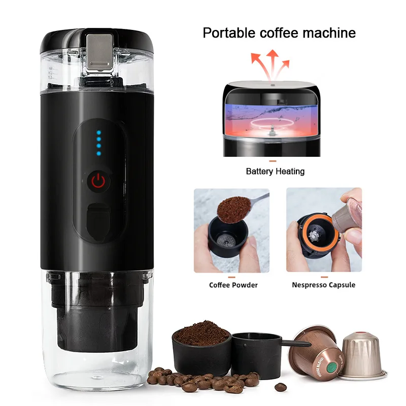 

NEW Portable Capsule Coffee Maker Heating Semi-automatic Travel Car Home Small Coffee Pot Battery Heating Outdoor Coffee Machine