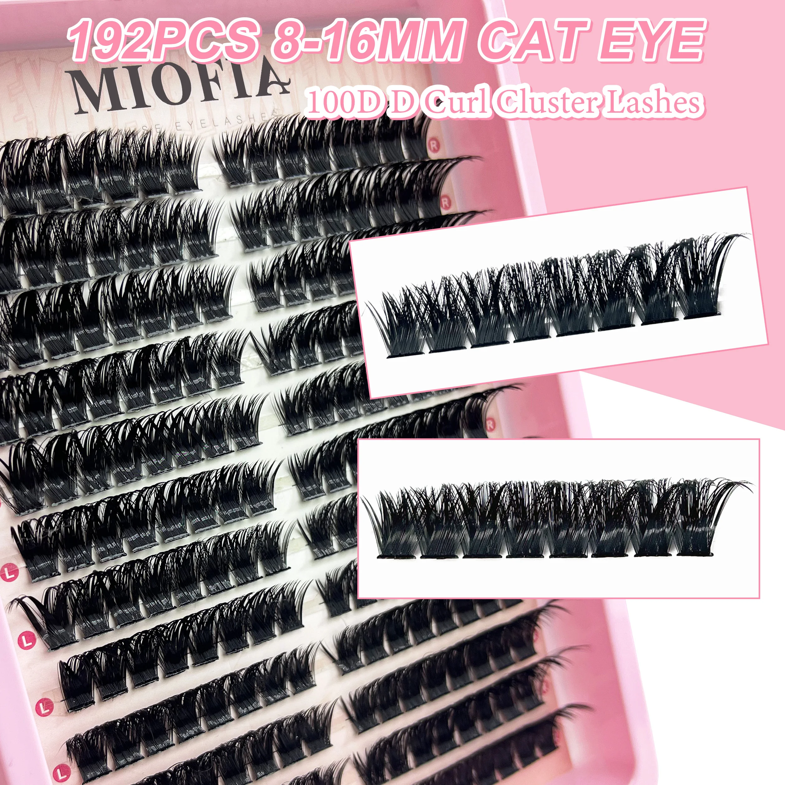 MIOFIA 100D Lash Clusters 3D Faux Mink Eyelashes Fluffy Individual Volume Lashes Cat Eye Lashes Natural Eyelash Extension Makeup