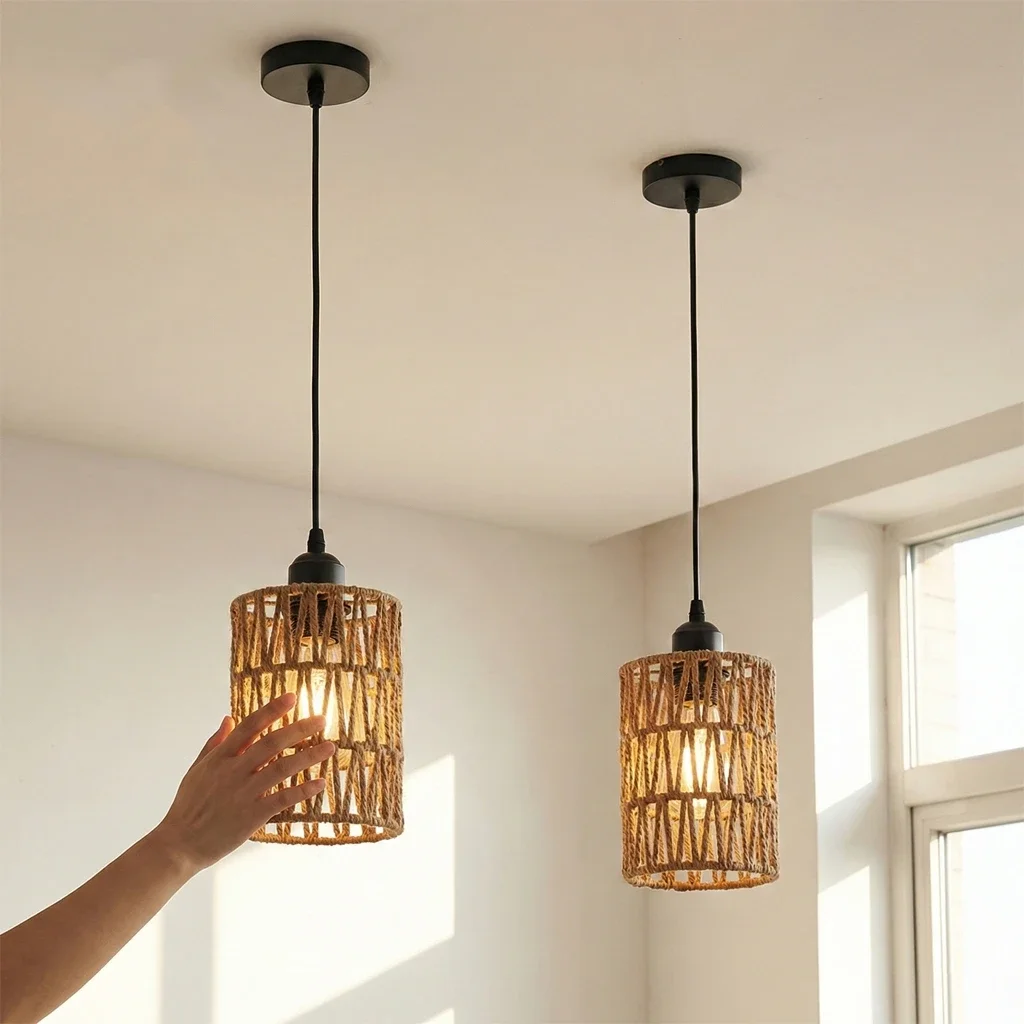 American Imitation Hemp Rope Rattan Hand-woven Ceiling Lamp South East Asia Style Restaurant Hotel Aisle Chandelier