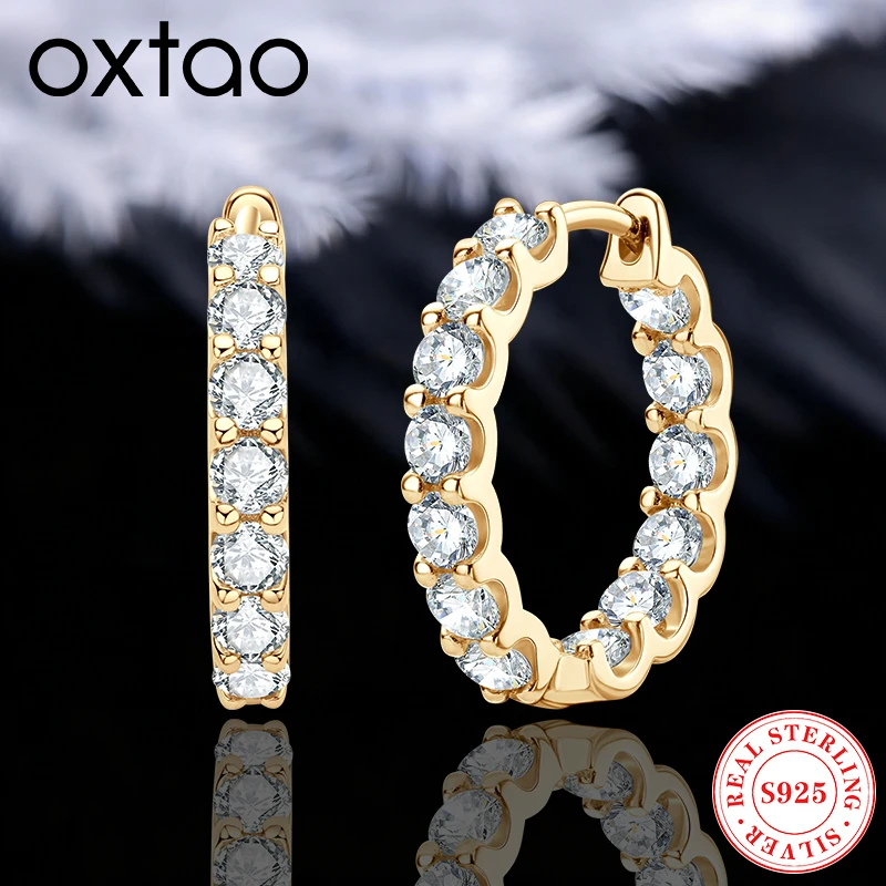 

OXTAO D Color VVS1 Moissanite Earring 925 Sterling Sliver Plated 18K White Gold Hoop Earring for Women Wedding Party Jewelry