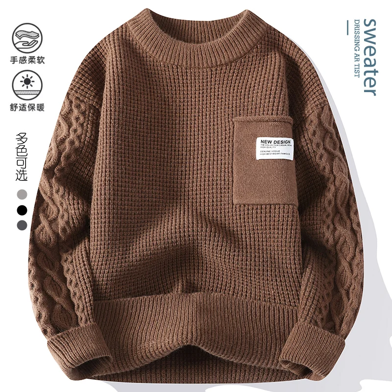 

2024 Knittwear Autumn/Winter Men Solid color Grid pattern sweater Men's Fashion Casual Sweaters Thick Warm wool pullovers M-4XL