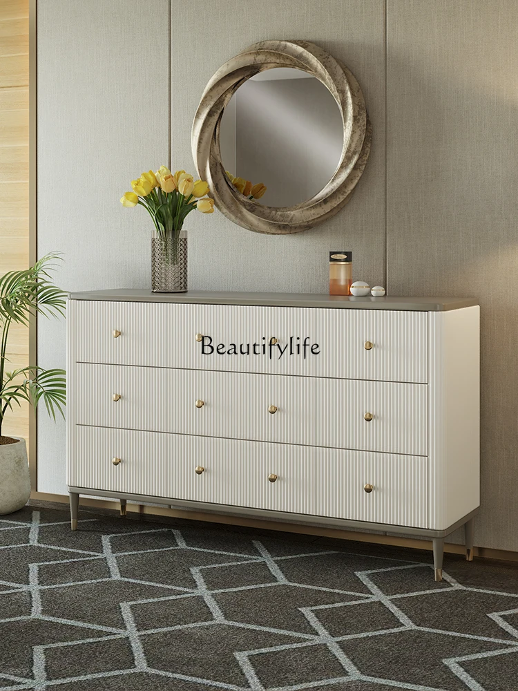 

Light luxury bedroom modern white solid wood nine chest cabinet living room entrance storage cabinet