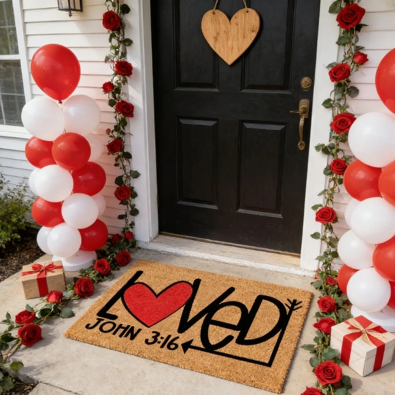 Romantics Envelope Heart Valentines Day Design Door Mat Linen Floor Rug with Nonslip Base for Entrance Porch Decors high quality