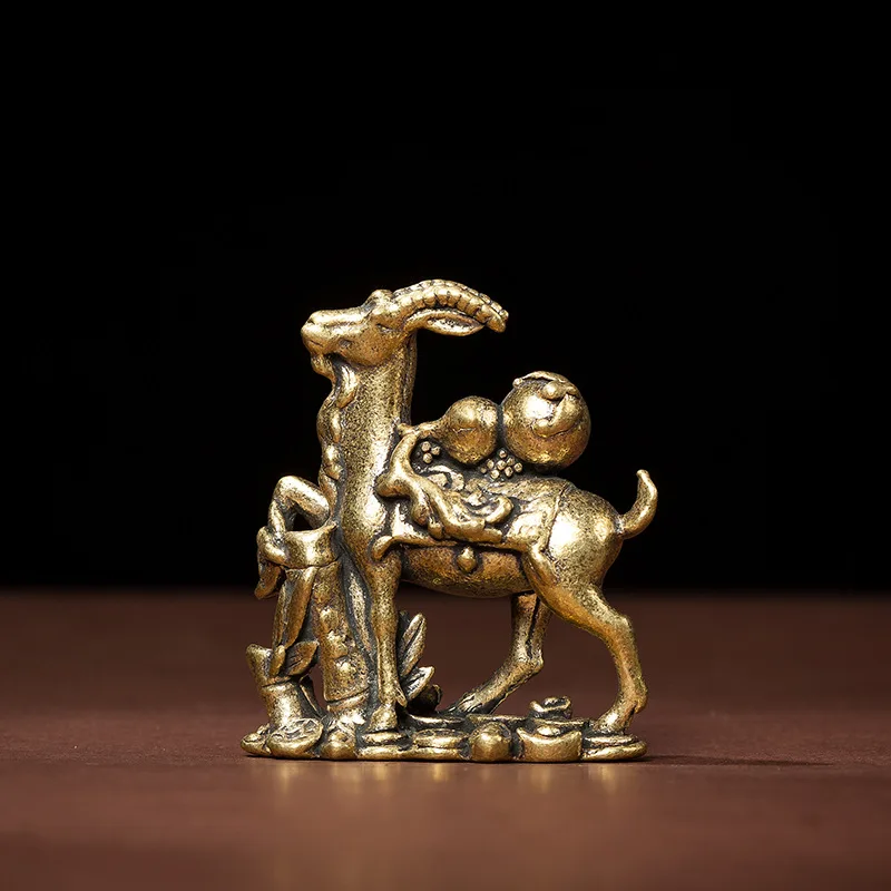 Vintage brass lucky sheep figurine, a decorative item for the office or living room, bringing good fortune and prosperity
